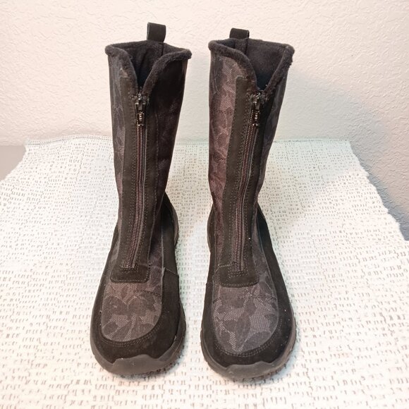Lands' End women's suede & leaf print zip-up mid calf winter boots sz 8.5 B - Picture 2 of 12